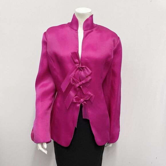 Jackie Rogers 100% Silk Blouse Hot Pink 3 Front Bows Stunning Size 20 - Picture 2 of 8